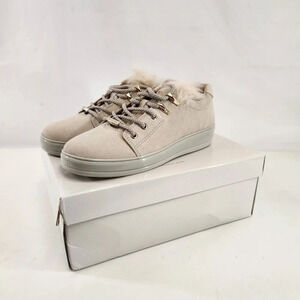 Taryn Rose Georgy Calf Suede Boots Womens Size 8.5 Chalk Faux Fur New w/ Box